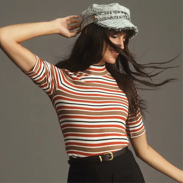 Anthropologie Black White Houndstooth Plaid Tweed frayed newsboy baker boy hat cap gold tone button-One Size (O/S) - Image 2