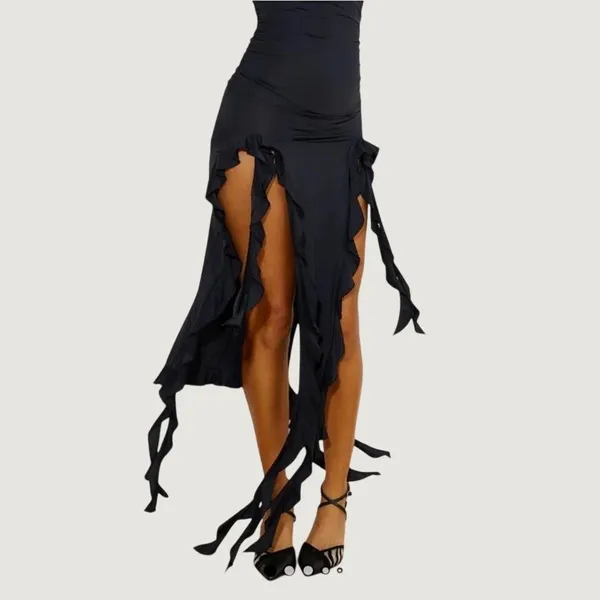 1051 | NWT Lioness Rendezvous‎ Strapless Ruched Ruffle Maxi Dress Black Women S - Image 4