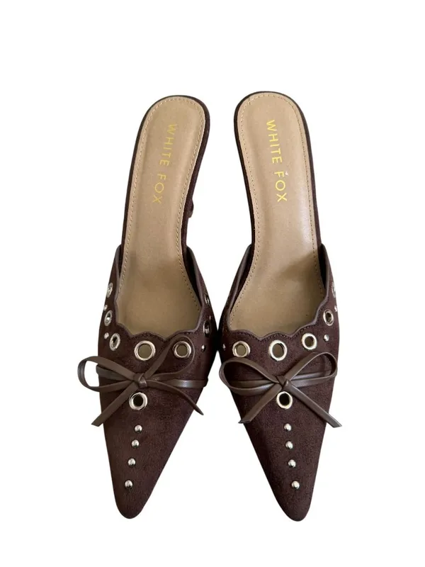 WHITE FOX Brown Faux Suede Bow Mules Heels Size 9 NEW NWOB - Image 2