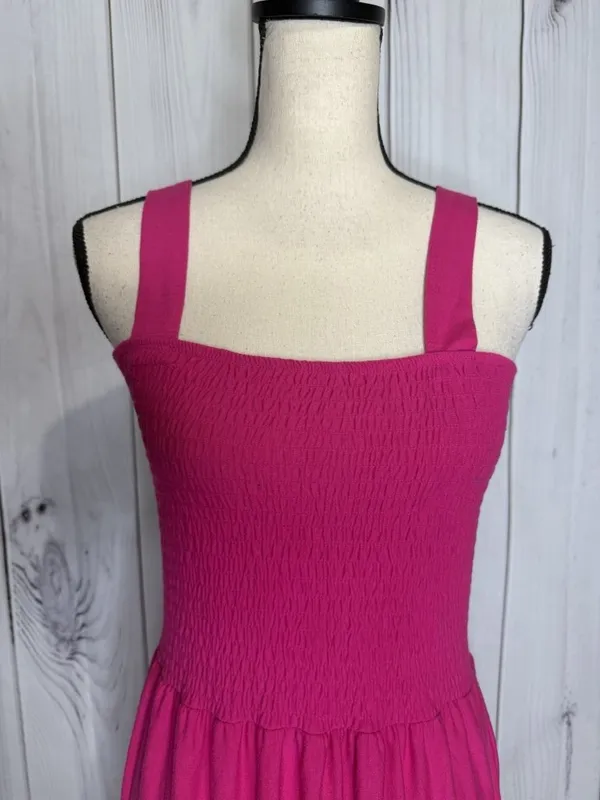 Zenana Sundress Womens Sz Large Pink Knit Smocked Tiered Boho Soft Stretch - Image 2