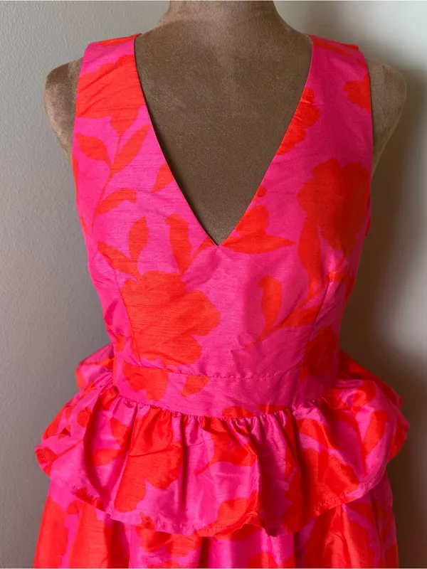 NWT Kate Spade x Target Peplum Ruffle Midi Dress Women 0 Red Pink Cocktail Party - Image 2