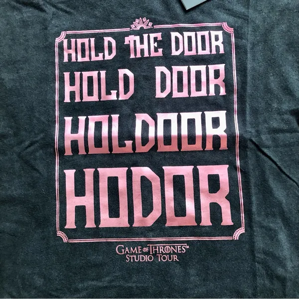 Game of Thrones Black Cotton Tee Pink Metallic Hodor Graphic Women's Size M NWT - Image 3