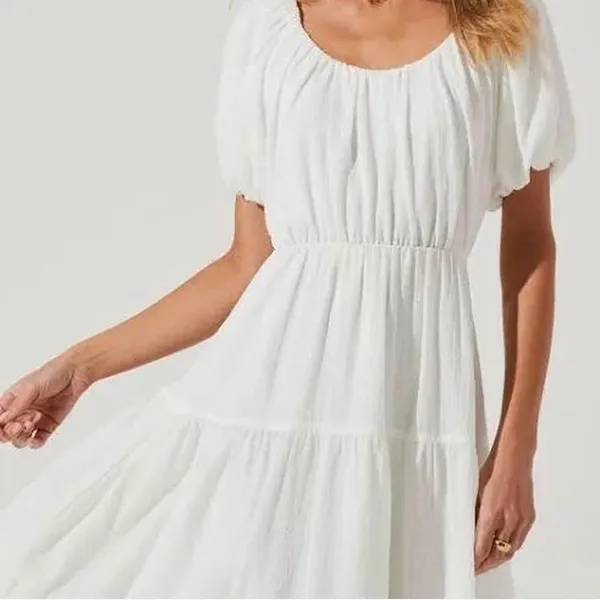 ASTR The‎ Label White Textured Puff Sleeve Tiered Midi Dress ADR100877 Womens XS - Image 12