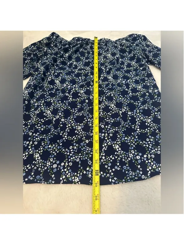Michael Kors Navy Blue Floral Off Shoulder Blouse Womens XS - Image 8