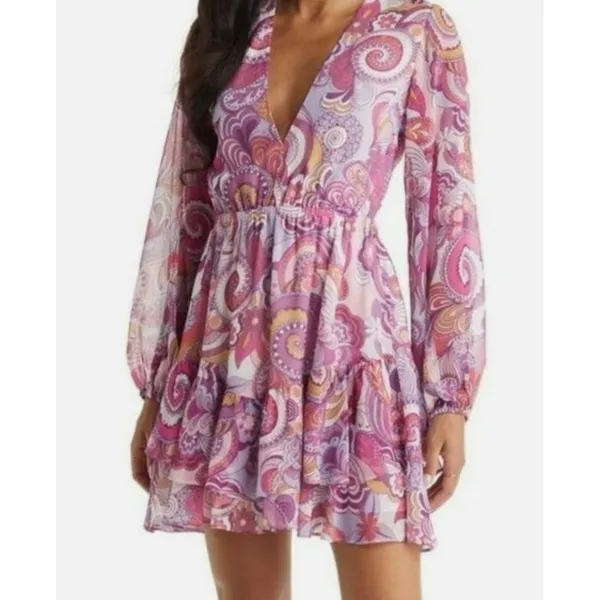 VICI Pink Purple‎ Paisley Back Tie Mini Dress Small Y2K fairy retro boho whimsi - Image 2