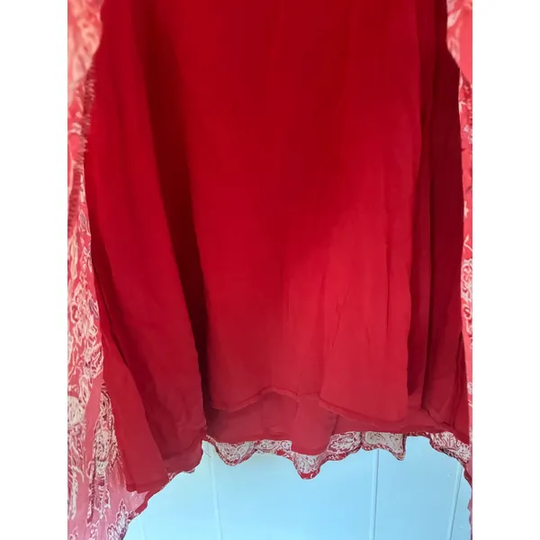 Free People Red Floral Paisley Tassel Tie Mini Dress Long Sleeve Pleated Rayon - Image 6