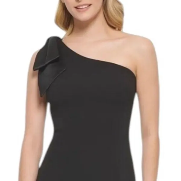 Eliza J Satin Bow One Shoulder Long Formal Dress Black Size 4 - Image 3