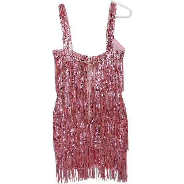 NWT Madam Uniq Pink Sequin Fringe Mini Dress 1920s Flapper Party XS - Image 5