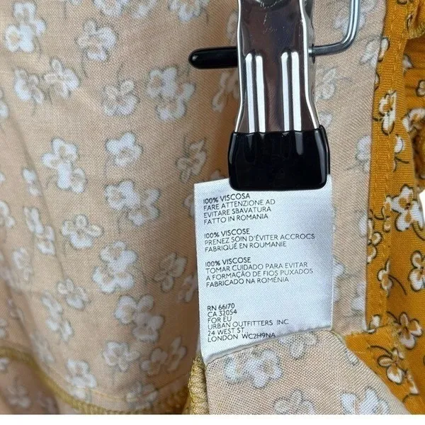 Urban Outfitters Mustard Floral Romper Ruffle Strap Button‎ Front Cottagecore M - Image 7