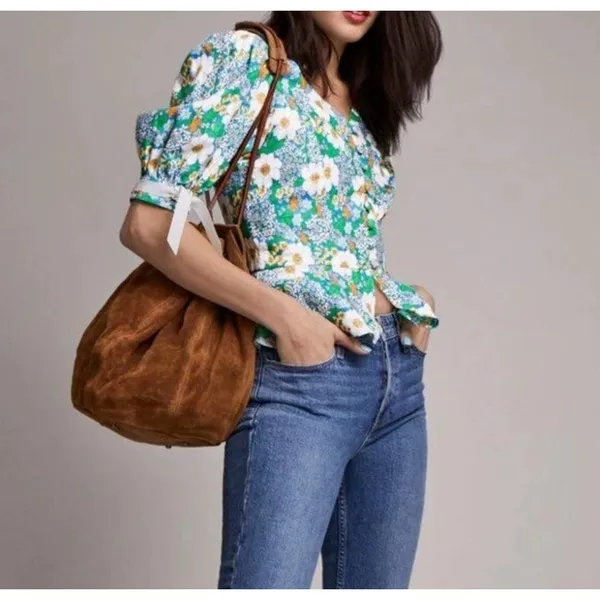 Perseverance London Mambo‎ Floral Puff Sleeve Top Size 6 Floral 100% Linen - Image 2