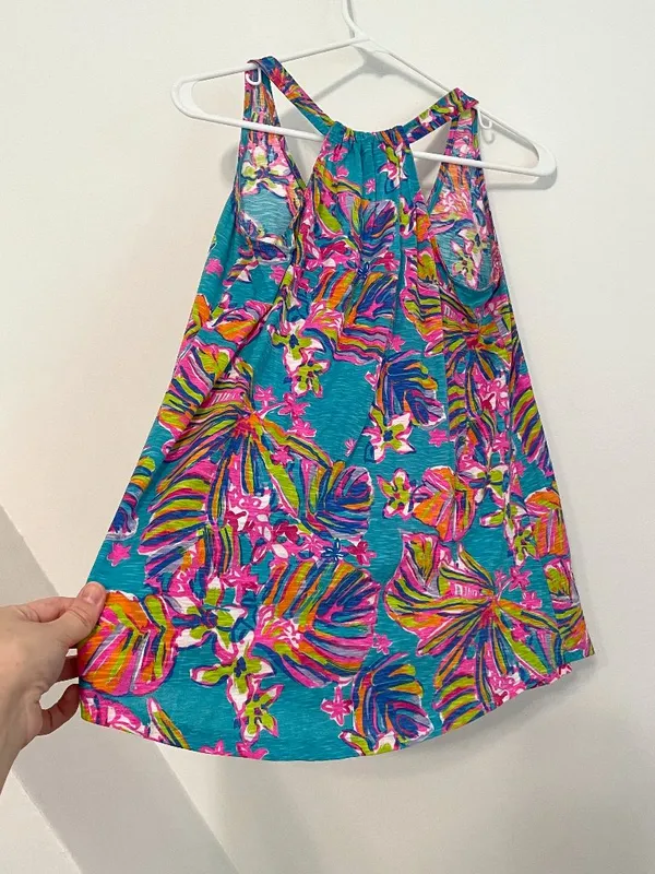 LILLY PULITZER Minka Trapeze Tank Top Sea Blue Summer Haze Pink Tropical Floral - Image 14
