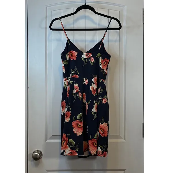 Monteau Los Angeles Navy Floral‎ Spaghetti Strap Fit & Flare Mini Dress Medium - Image 3