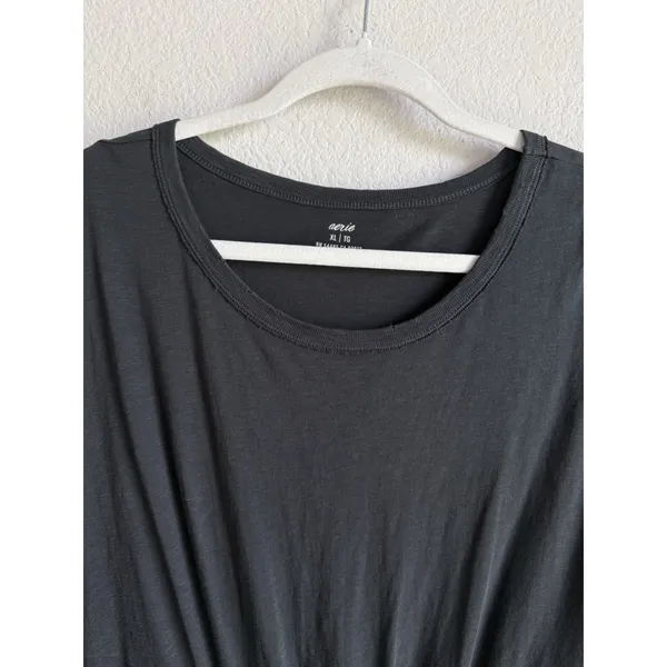 Aerie Women's XL Black Casual‎ T-Shirt Dress Ruched Waist Short Sleeve Casual - Image 11