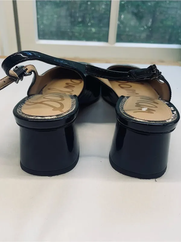 Sam Edelman Terra Slingback Block Heel Pumps Black Patent Square Toe 9.5 - Image 5