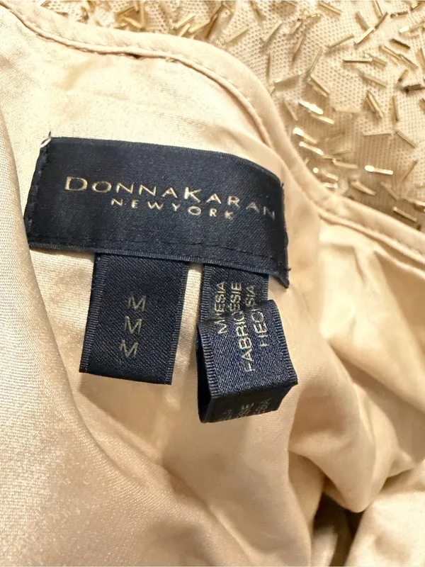 Donna Karan New York Bugle Beaded Slip Dress in Champagne Gold, Size M, NWT - Image 7