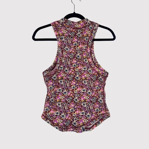 FP Movement Womens Top Pink Wishful AOP Floral Ribbed Tank Cottagecore Large - Image 3