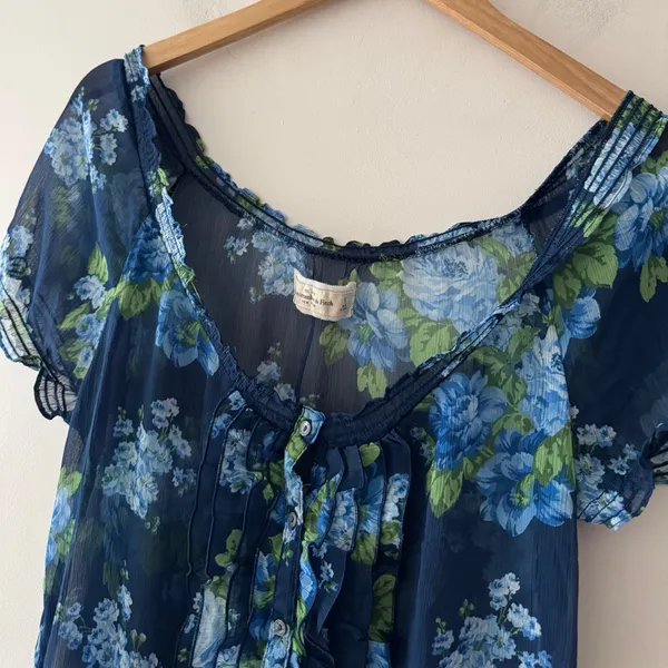Abercrombie & Fitch Blue Floral Y2K Ruffle Babydoll‎ Top - Image 3