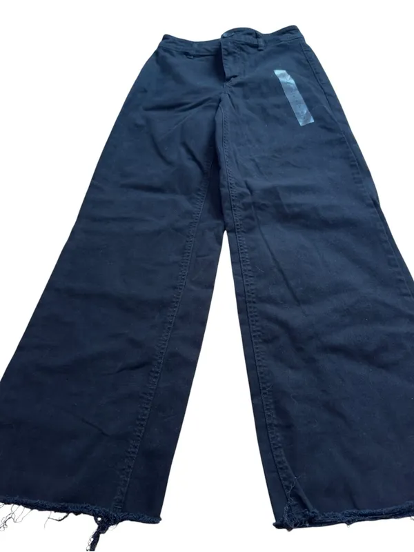OAT New York Women’s 2 26 Short Black Coated Stretch Wide Leg Raw Hem Jeans NWOT - Image 5