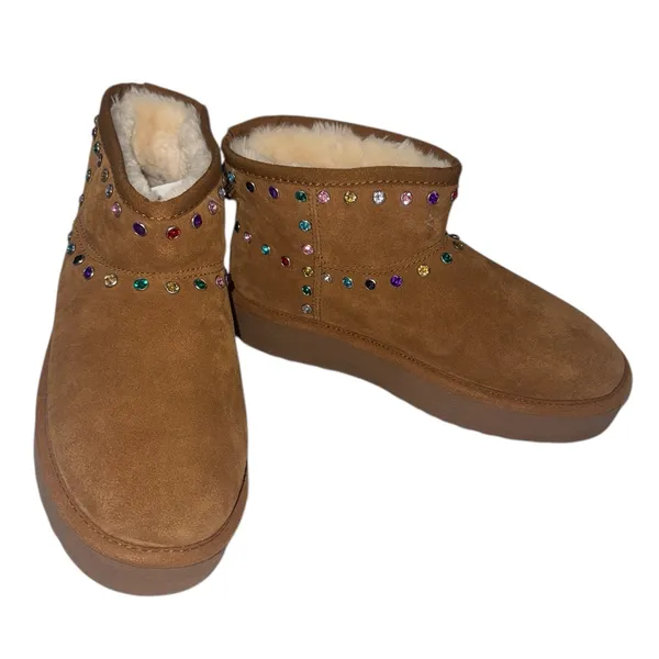 Steve Madden NEW Comfy Chestnut Brown Faux Fur Lined Suede Rhinestones Slip On Boot 10 - Image 11