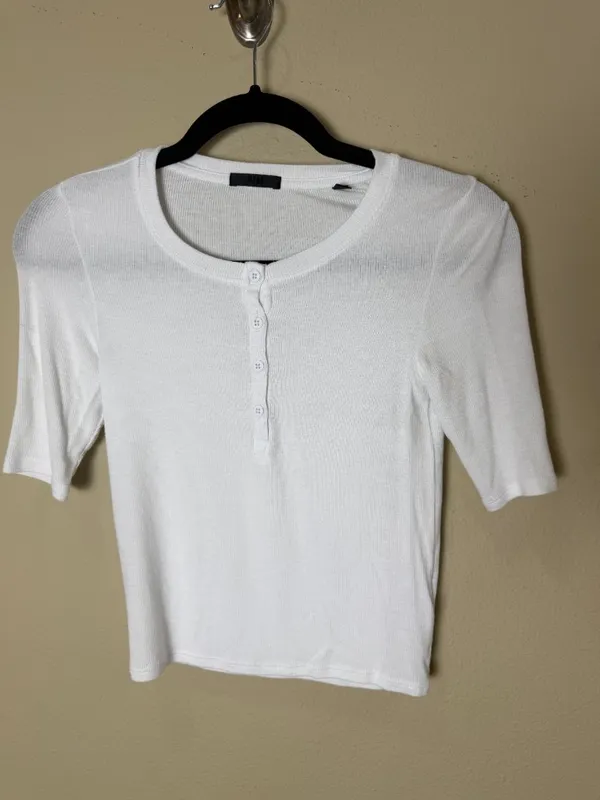 ATM Elbow Sleeve Button Placard Henley Ribbed Lightweight Tee Shirt Top Size XS - Image 2