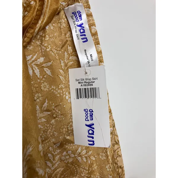 Darn Good Yarn Sari Silk Wrap Skirt Womens 4-12 Gold NWT Reversible Mini Boho - Image 3