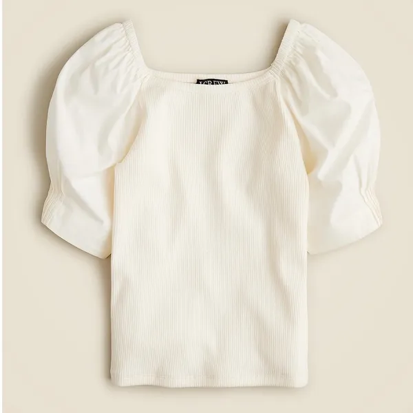 NWT J.Crew Puff Sleeve Top Womens M Ivory Ribbed‎ Cotton Poplin CA852 Coquette - Image 2