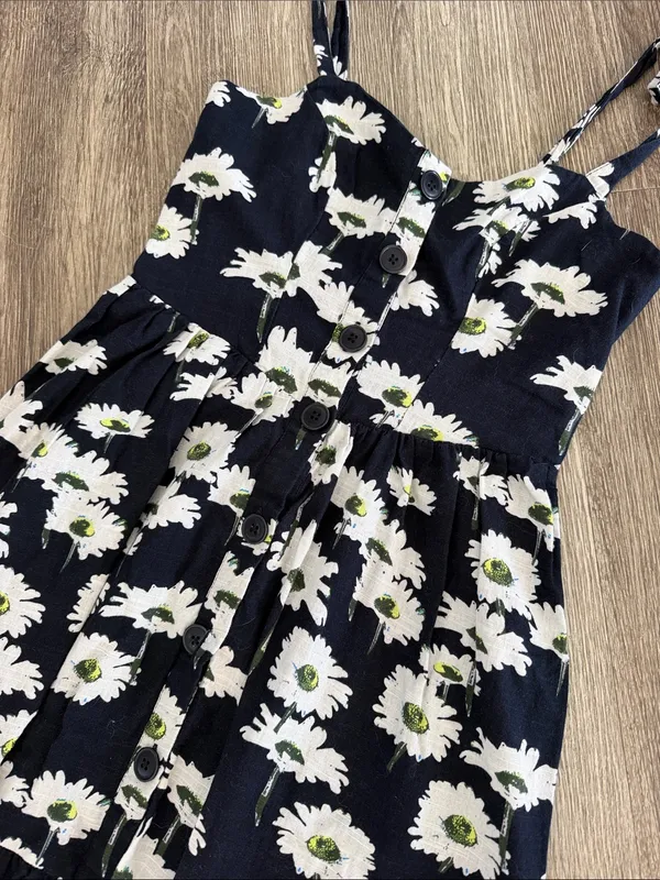 Urban outfitters Positano midi dress navy blue sunflower floral boho small - Image 4