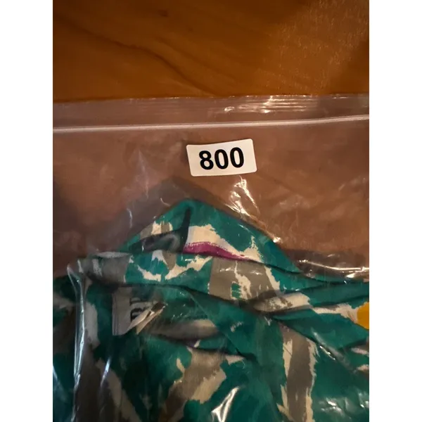 Vintage REO Midi Dress Women's SZ 14 Green Abstract Pleated V-Neck Short Sleeves - Image 13