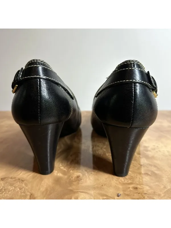Lauren Ralph Lauren Salma Black Leather Pumps Buckle Detail Women's 8B - Image 3