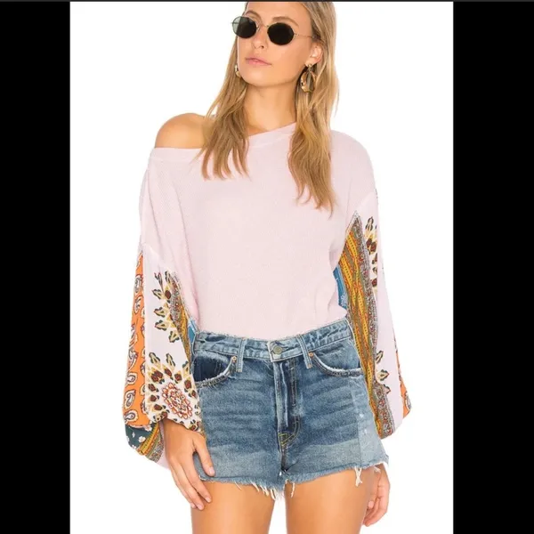 We The Free Free people blossom print Dolan balloon sleeve top mixed paisley thermal top - Image 10