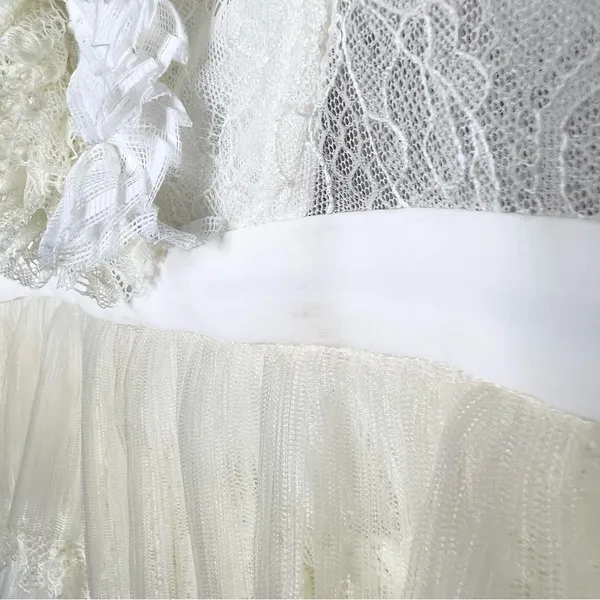 BCBGMAXAZRIA Owen Feather-Trim Ruffled Strapless Dress Size Small Cream White - Image 9