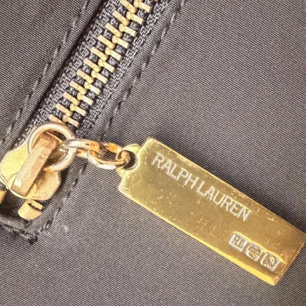 Ralph Lauren Black Nylon Shoulder Bag Leather Strap Gold Hardware Zip Hobo - Image 6
