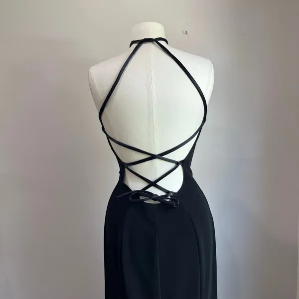 NOUVEAU Y2K Vintage‎ Black Exposed Trumpet Maxi Dress Size M - Image 8