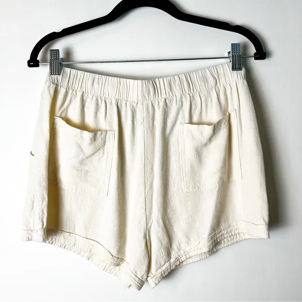 Women’s Cream Cotton Linen Blend Elastic Waist Shorts - Sz. L - Image 2