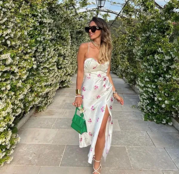ZARA dress midi corset like floral satin effect open back wedding summer party - Image 3