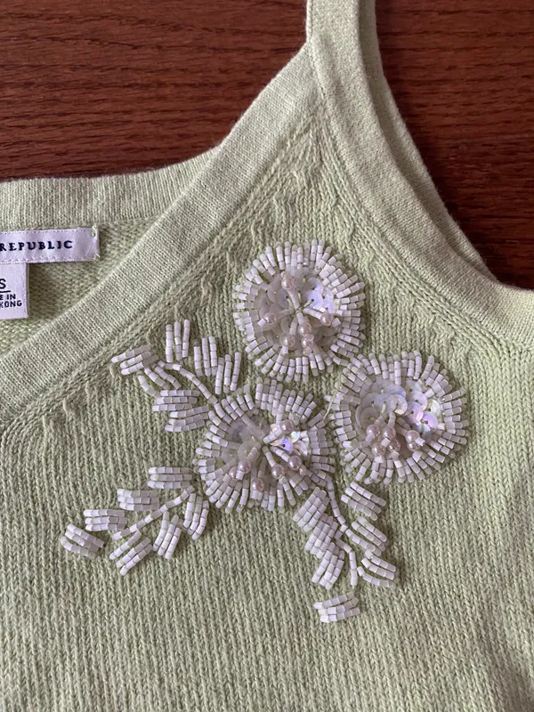 Banana Republic pastel green rabbit fur tank top sweater with paisley embroidery - Image 4