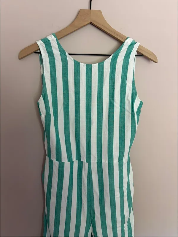 Marine Layer Eloise Belted Jumpsuit Green Stripes - Image 3