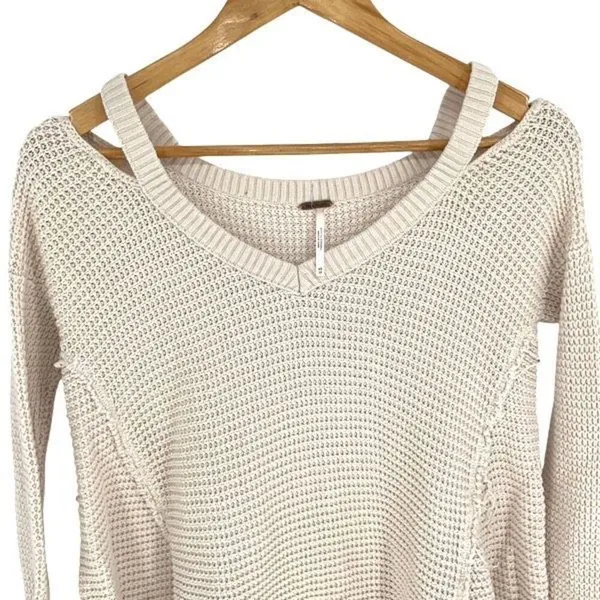 Free People Womens Sunrise Cold Shoulder Waffle Knit Sweater Cream Size‎ XS - Image 4