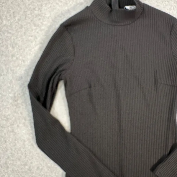 Princess Polly Size 4 Black Ribbed Mini Dress Mock Neck Side Slit Long Sleeve - Image 3