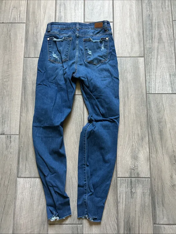 Judy Blue Dark Blue Distressed Skinny Jeans - Image 4