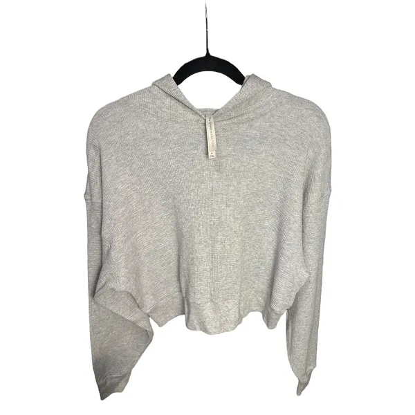 Aritzia The Group Babaton Waffle Knit Cropped Hoodie M Neutral Gray - Image 5