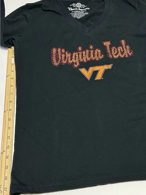Virginia Tech Women's Black Long-Sleeve V-Neck Tee with Orange Script - Image 4