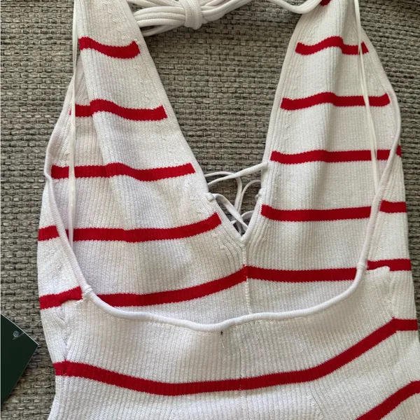wild fable White and Red Striped Knit Halter Dress - Image 3