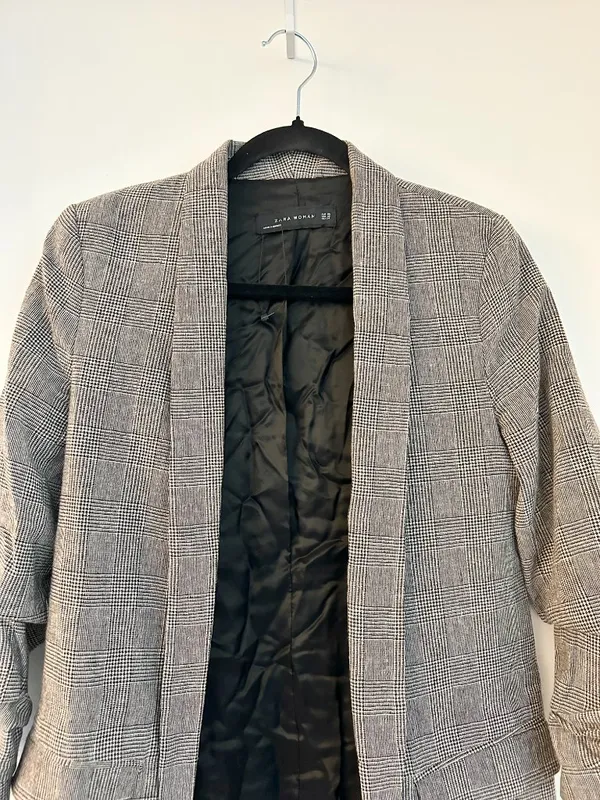 Zara Open Front Plaid Wool Blazer Academic Tailored School Girl Size XS - Image 4