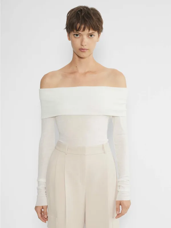 ARITZIA Babaton Streamline Wool Birch Off Shoulder Long Sleeve Top Sweater - Image 4