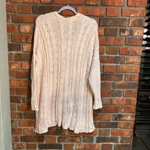Free people womens easy cable knit oversized chunky tunic sweater pink L - Image 4