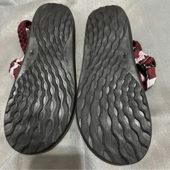 Arch support sandles with rope details in wine, grey and pink, adjustable strap - Image 2