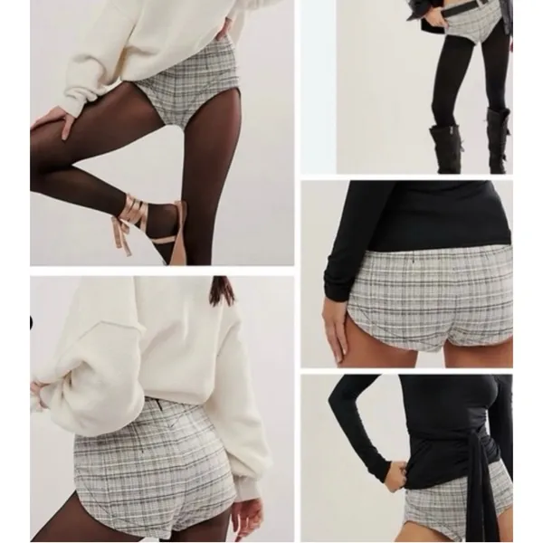 Free People Micro Shorts Women's Size 2 NWT Keep It Brief Tweed Menswear Plaid - Image 4
