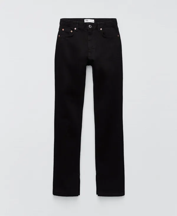 ZARA NWT black denim straight leg jeans with split hem - Image 5