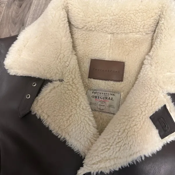 Aritzia Instant Funk Espresso Brown Leather Shearling jacket coat - Image 3